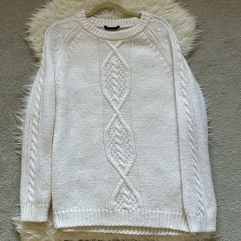NWOT Danier White Cable Knit Long Sweater w/Side Zippers - Small